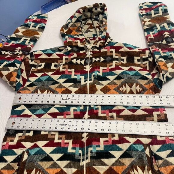 Handmade Alpaca Boho Geometric Full Zip Unisex Hoodie Jacket Size XXL - Picture 2 of 8